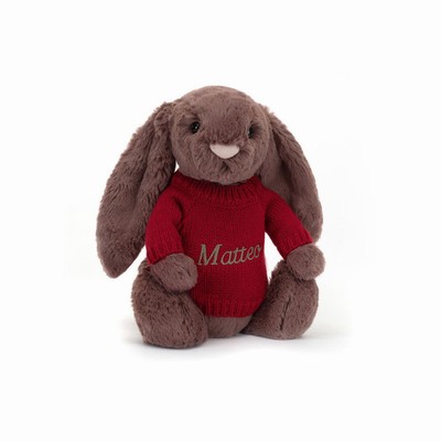 Jellycat Bashful Fudge Bunny with Red Jumper Australia | 475980ZKE